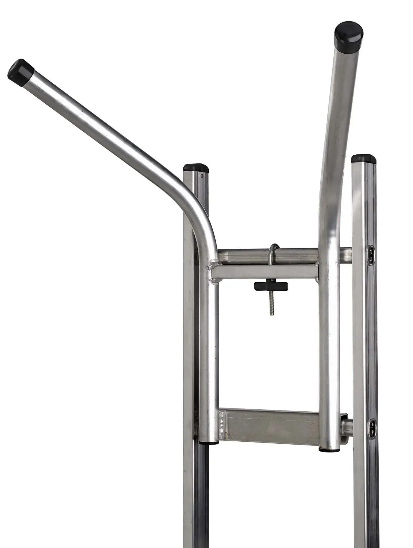 Barres parallèles argentées avec poignées courbées pour l'exercice.