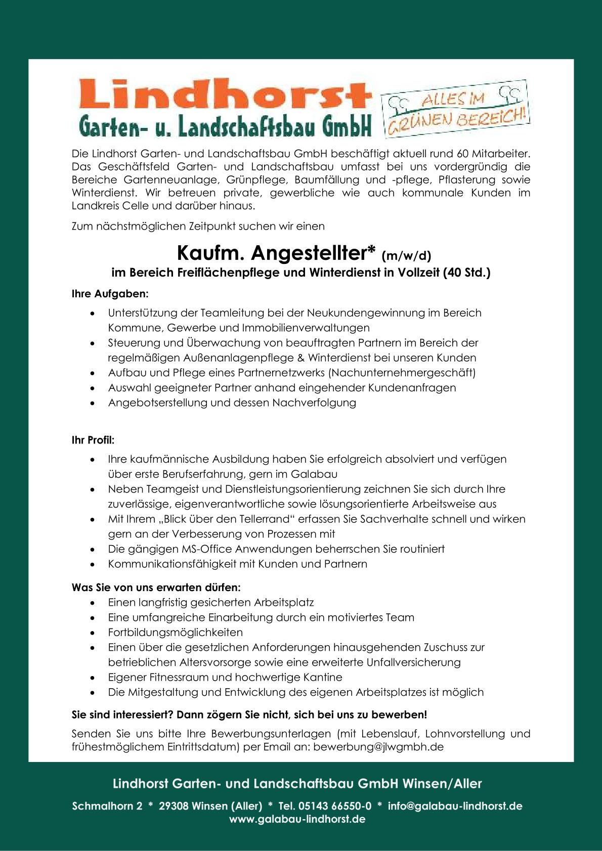 Kaufm. Angestellter* (m/w/d) im Bereich Freichflächenpflege und Winterdienst