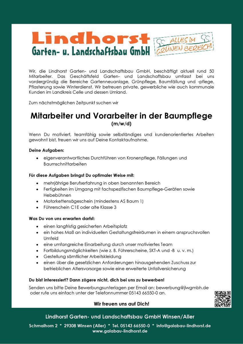Stellenanzeige: Mitarbeiter & Vorarbeiter in der Baumpflege (m/w/d)