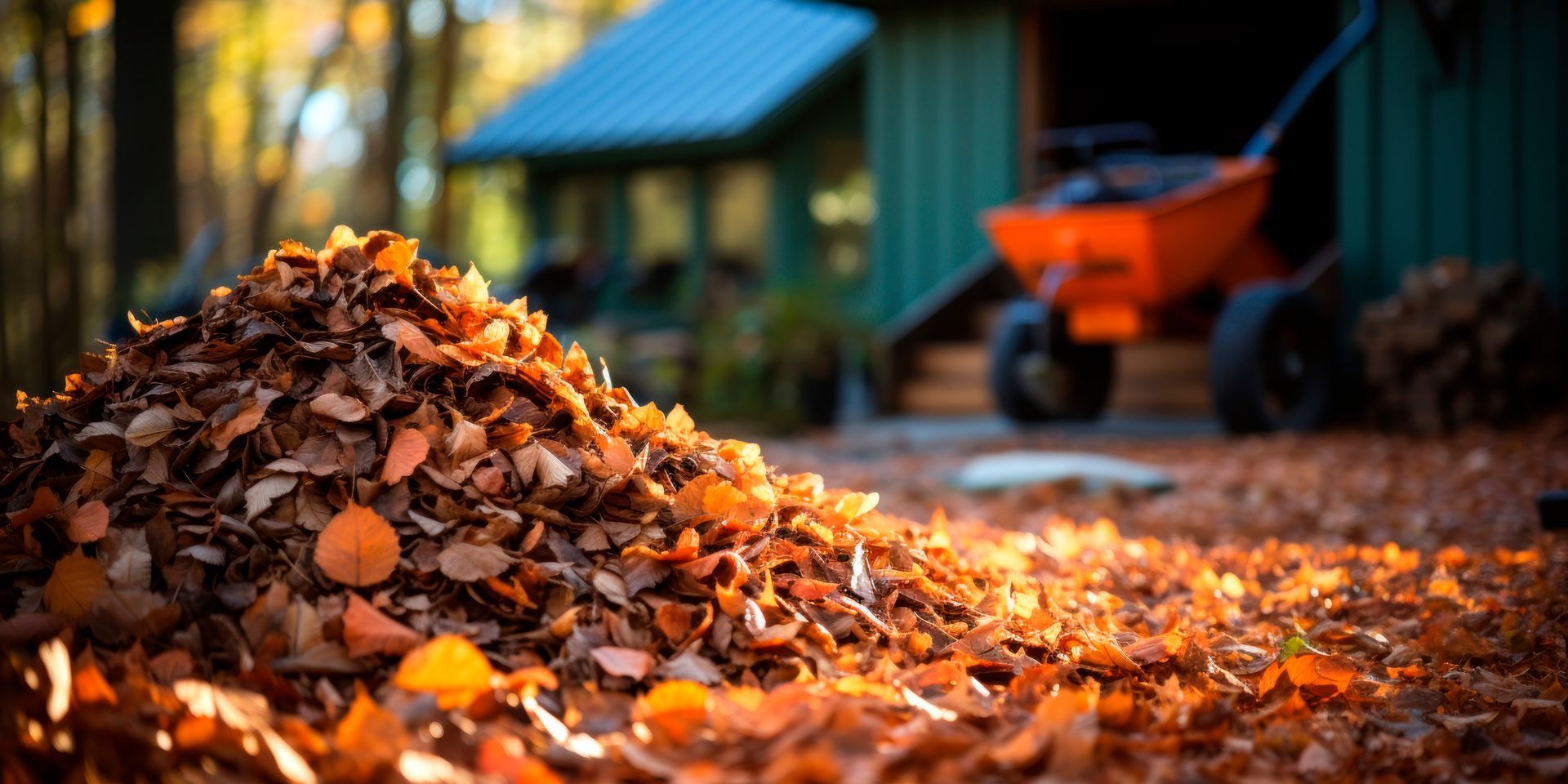 Pile de feuilles mortes dans un jardin