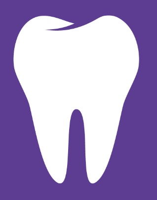 Un diente blanco sobre un fondo morado.