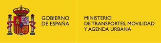 Logotipo del Ministerio de Transportes, Movilidad y Agenda Urbana de España sobre fondo amarillo.