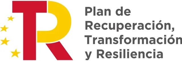 Spanish government logo: Coat of arms on yellow background, text