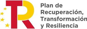 Spanish government logo: Coat of arms on yellow background, text