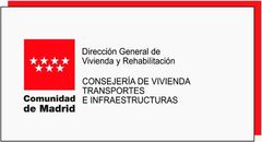 Logo of Comunidad de Madrid, with red square and stars, text: Dirección General de Vivienda y Rehabilitación.