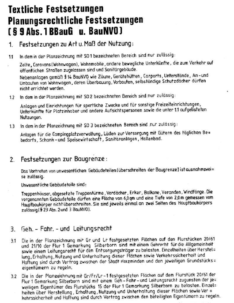 Teilaussschnitt: Textliche Festsetzungen