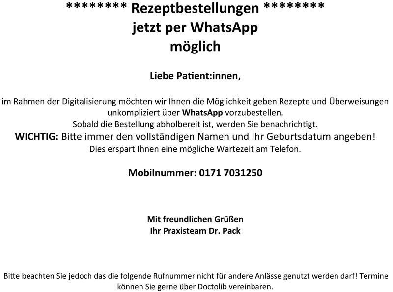 A page of text in a foreign language that says rezeptbestellungen jetzt per whatsapp möglich