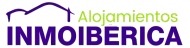 Logotipo de Inmoibérica, empresa inmobiliaria. Texto morado, texto verde "Alojamientos", gráfico de la casa.