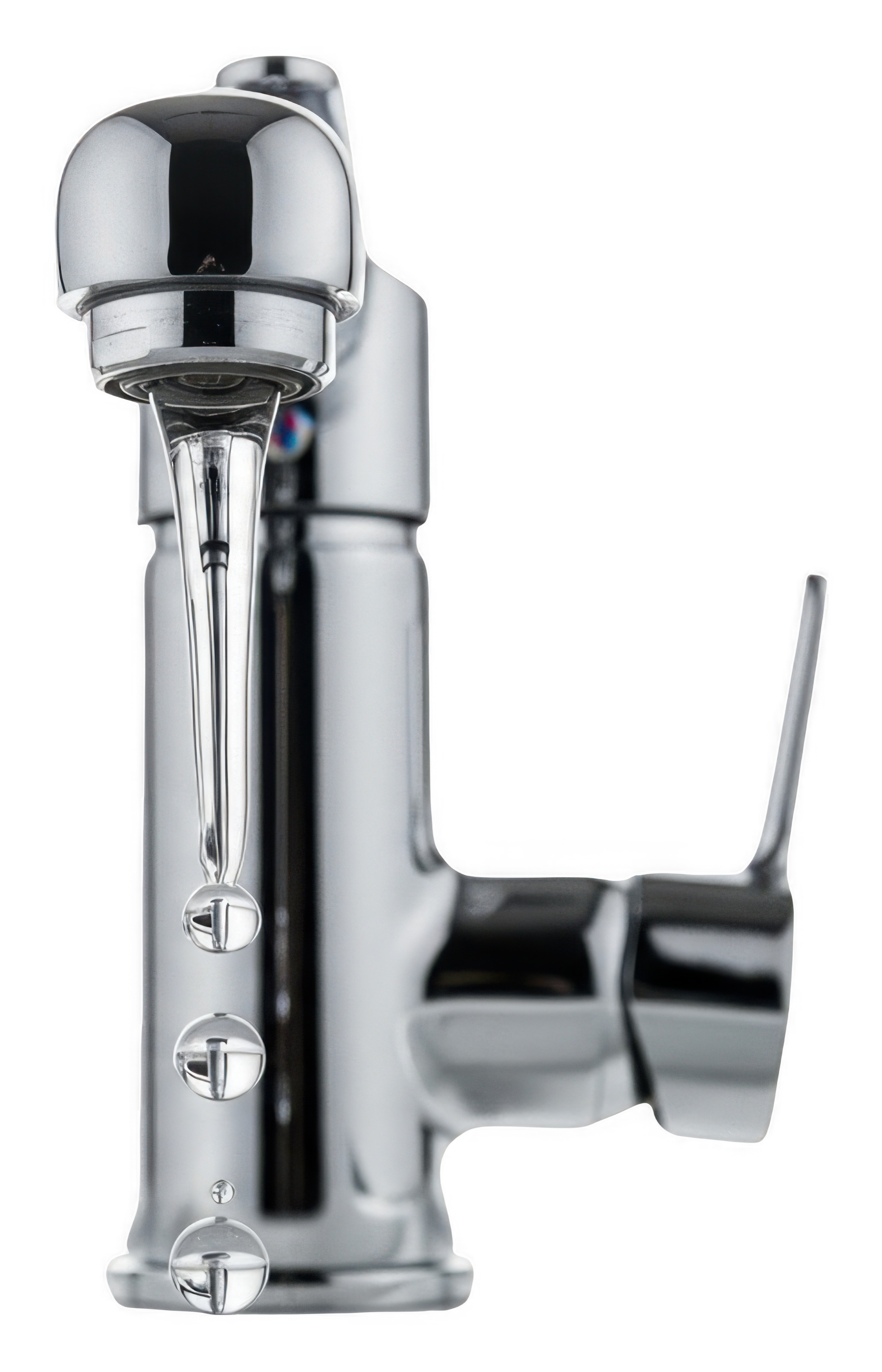 Robinet chromé avec de l'eau qui coule.