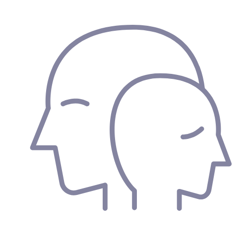 Dos siluetas de perfil de cabezas humanas mirando hacia la derecha, superpuestas, con los ojos cerrados.