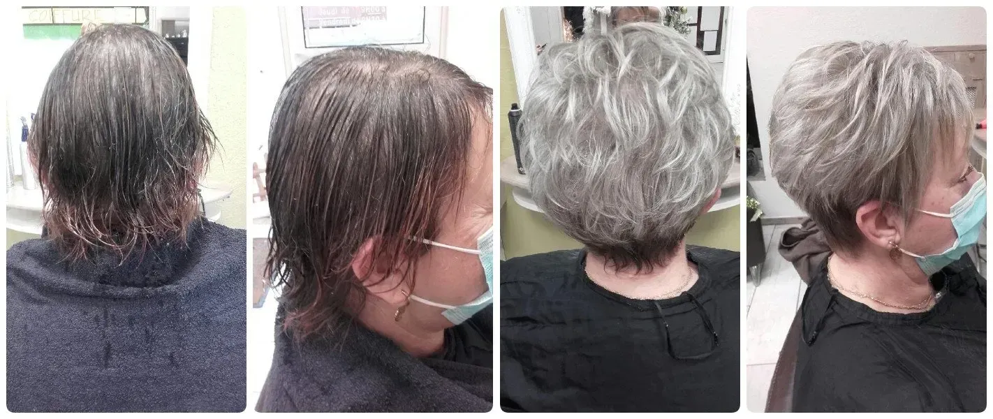 4 photos coupe et coloration argent