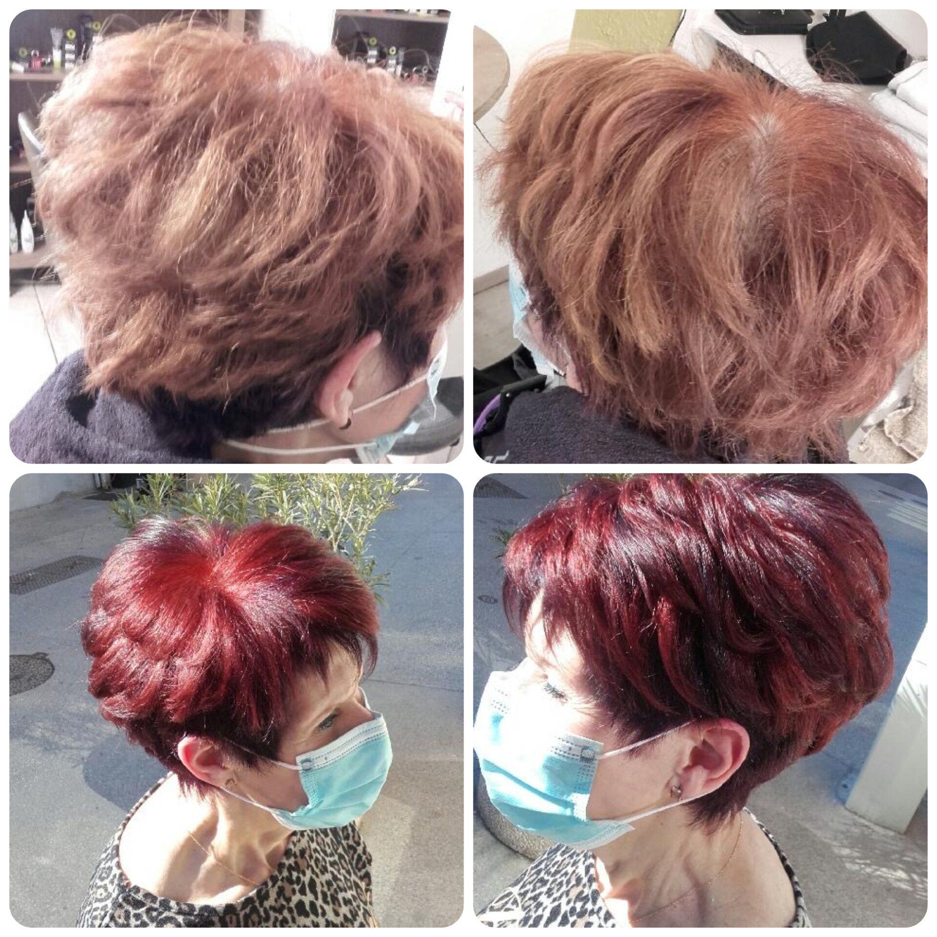 4 photos avec coloration et brushing cheveux dégradés