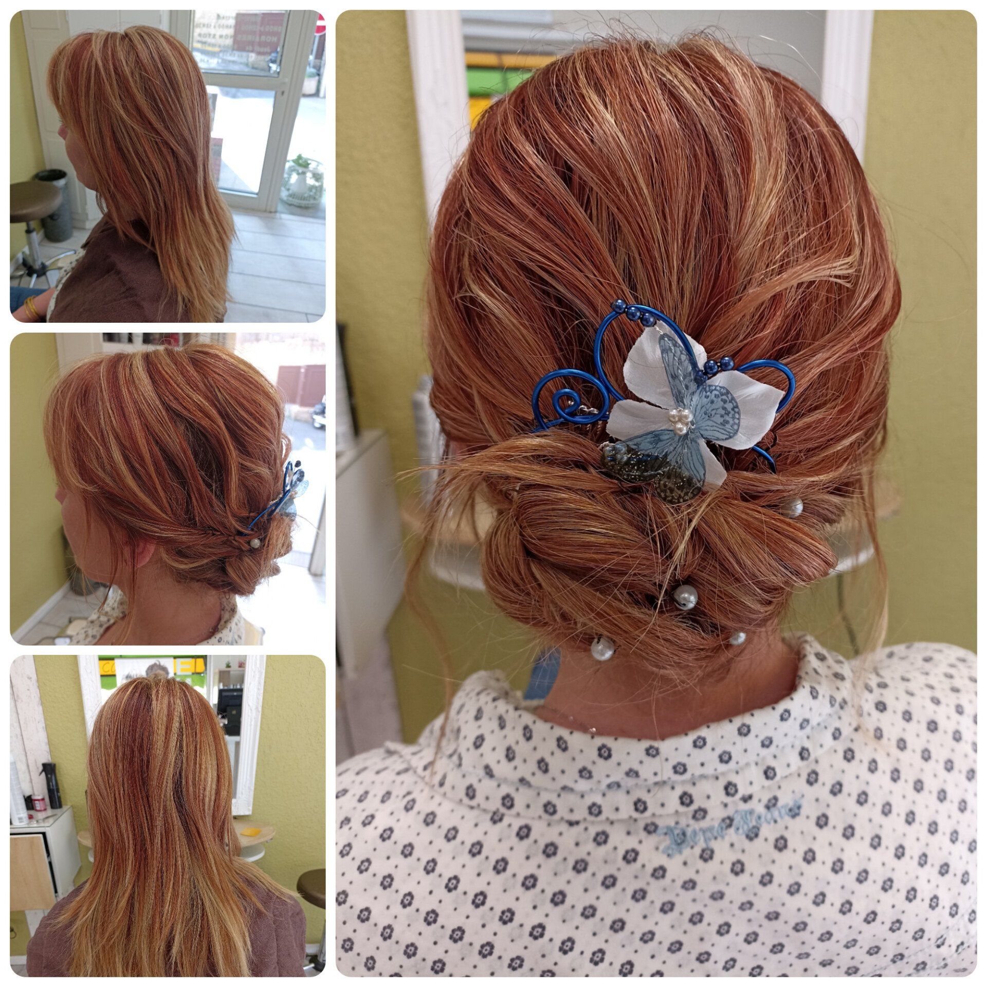 4 photos avec les étapes de la réalisation d'un chignon