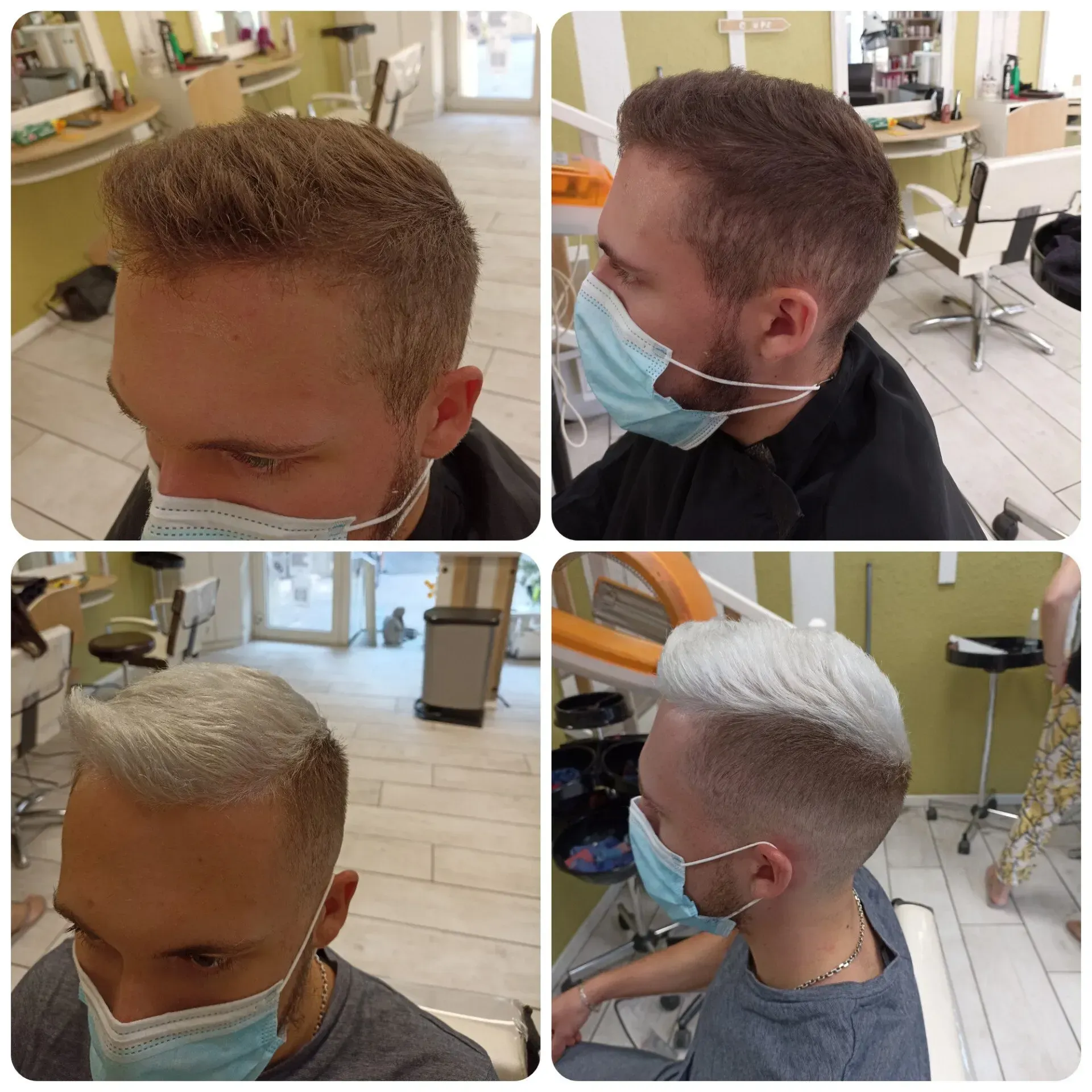 4 photos coupe homme et coloration blond platine