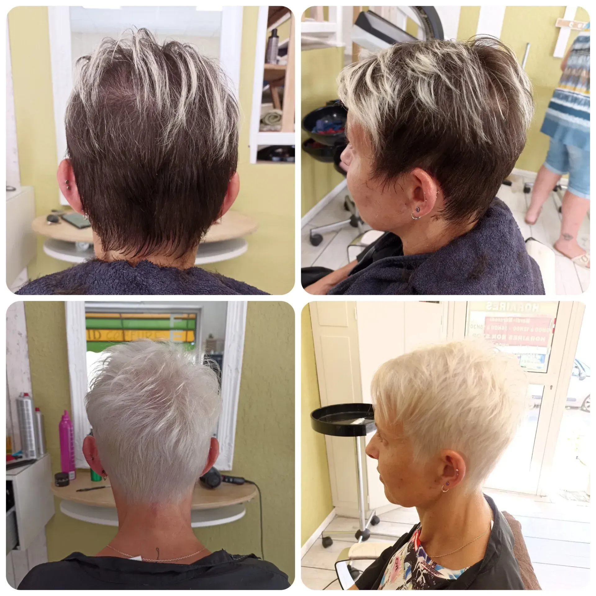 4 photos coupe cheveux courts et coloration blond platine