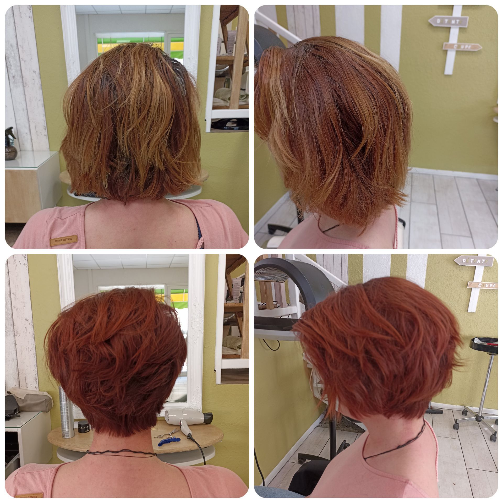 4 photos avec coupe, coloration et brushing 