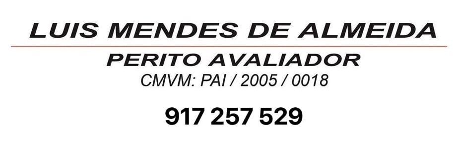 Text on a white background: "LUIS MENDES DE ALMEIDA, PERITO AVALIADOR, CMVM: PAI/2005/0018, 917 257 529."