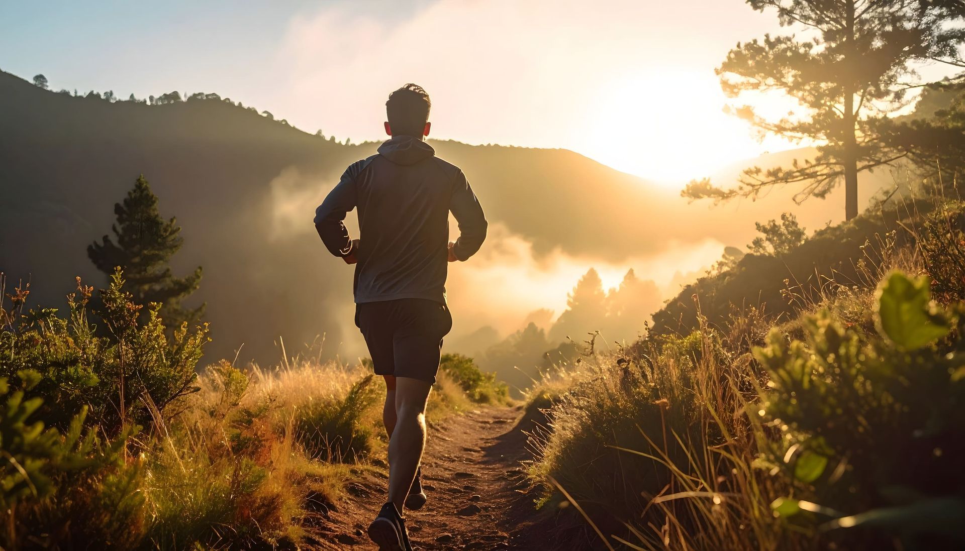Un hombre patea un balón de fútbol en una sala de terapia, mientras otro hombre observa. Calcetines blancos, pantalones cortos negros, paredes beige.