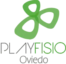 Logotipo de Playfiso Oviedo, con una forma abstracta verde encima del texto.
