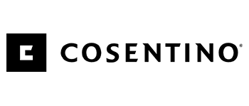 Logotipo de Cosentino: Cuadrado negro con una “E” blanca junto a “COSENTINO” en negro, con símbolo de marca registrada.
