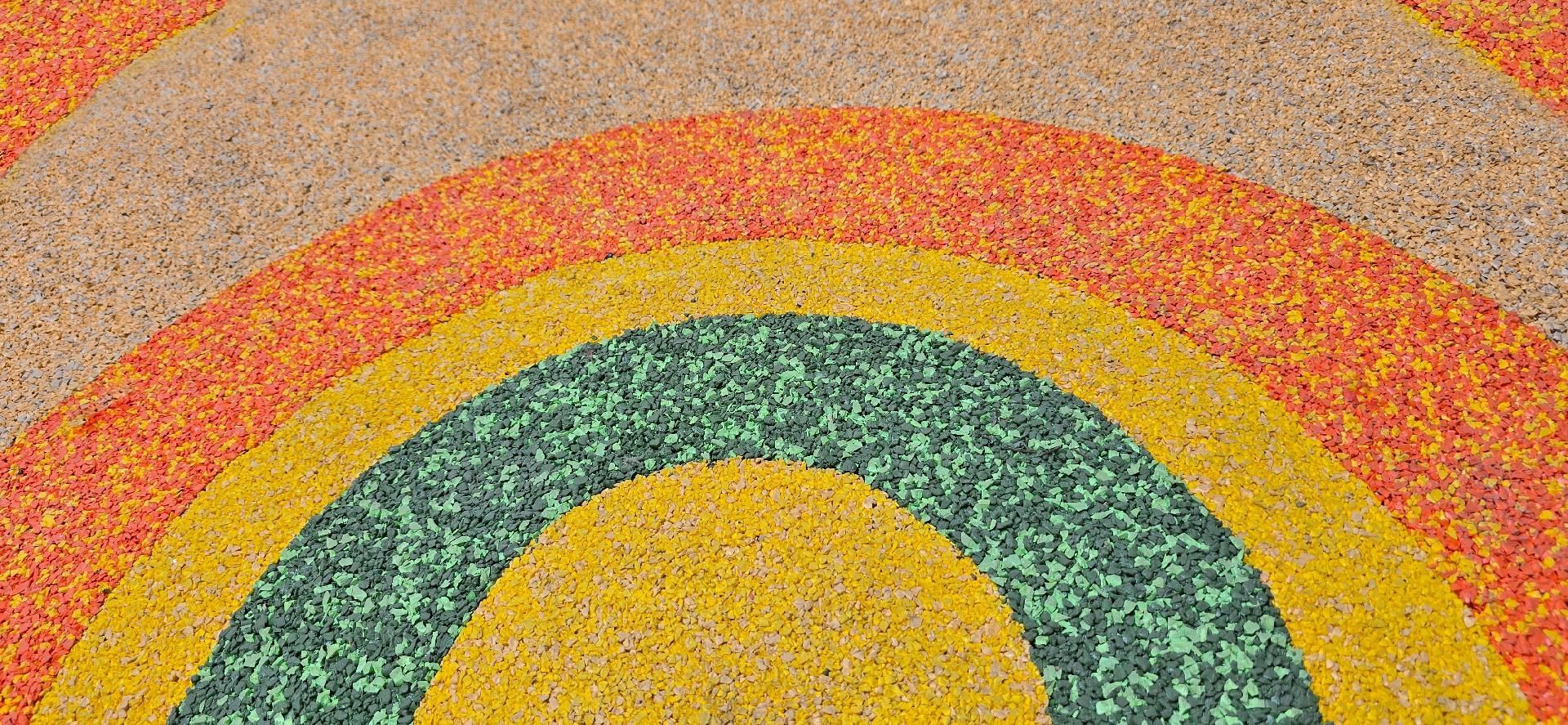Gummifußmatten oder Fitness-Gummiböden in Orange, Grün und Gelb.