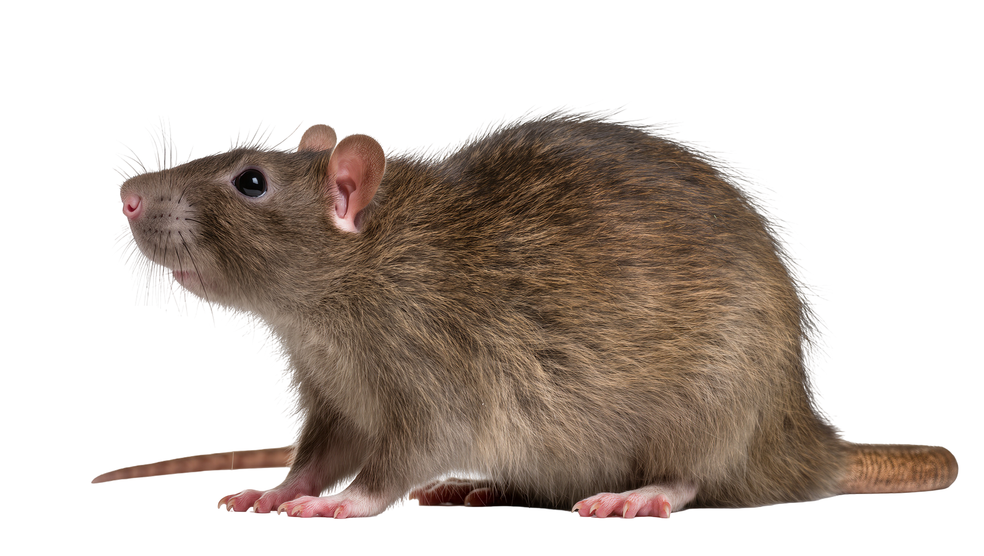Rat brun de profil sur fond blanc