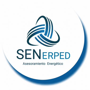 Logotipo de SENERPED con emblema abstracto azul y el texto “Asesoramiento Energético” sobre fondo blanco.