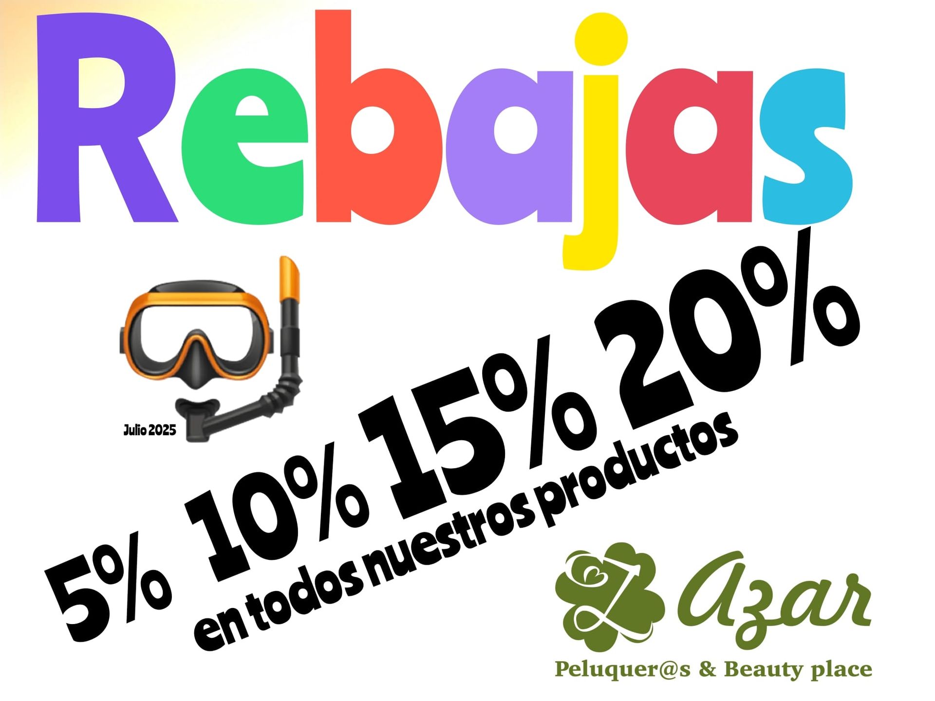 Un cartel colorido que dice rebajas.