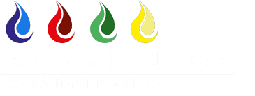 Eine Reihe bunter, flammenförmiger Tropfen auf weißem Hintergrund.