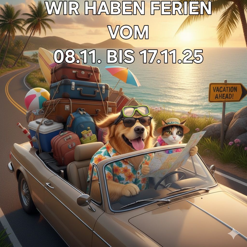 Eine Tierhandlung auf dem Land mit einem bunten Regenschirm davor