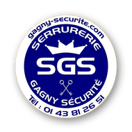 Design circulaire bleu et blanc avec SGS à l'intérieur, une couronne et des clés croisées