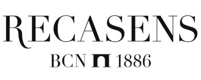Un logotipo en blanco y negro para Recases Bcn en 1886