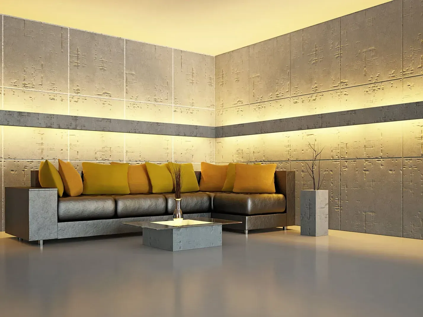 Una sala de estar con un sofá y una mesa de café.