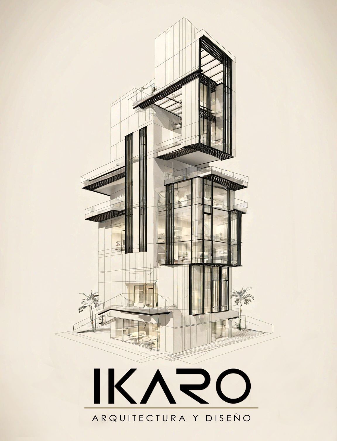 Es un dibujo de un edificio con muchas ventanas.