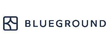 Logotipo de Blueground en texto azul oscuro con un icono geométrico sobre fondo blanco.