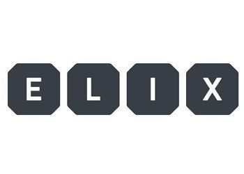 Logotipo de ELIX en letras blancas sobre formas octogonales de color gris oscuro.