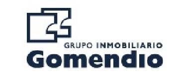 Logotipo de Grupo Inmobiliario Gomedio en azul oscuro con un icono geométrico de una casa.