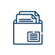 Icono azul con contorno de un documento o archivo en una bandeja con una pequeña tarjeta de etiqueta en la parte frontal.
