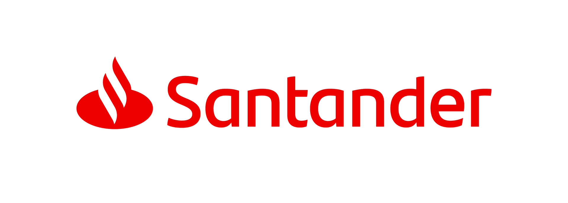 Logotipo rojo de Santander con icono de llama y nombre de la marca sobre fondo blanco.