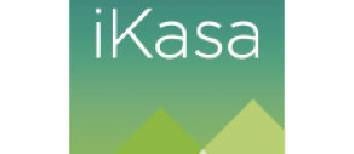 Logotipo de iKasa sobre un fondo degradado verde con montañas estilizadas