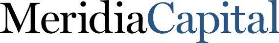Logotipo de Meridia Capital en texto negro y azul sobre fondo blanco.