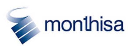 Logotipo de Monhisa en azul oscuro con un emblema de rayas estilizadas