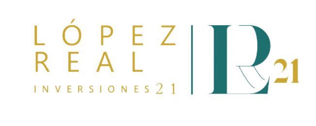 Logotipo de López Real Inversiones 21 en dorado y verde azulado sobre fondo blanco.
