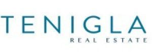 Logotipo de Tenigla Real Estate en texto turquesa y gris sobre fondo blanco