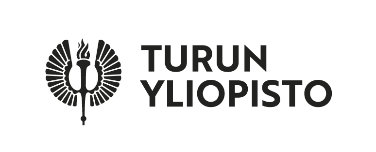 Turun yliopiston logo mustana, tyylitelty tunnus ja lihavoitu teksti valkoisella taustalla