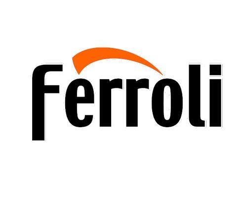 Un logotipo negro y naranja para ferroli sobre un fondo blanco.