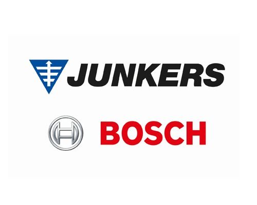 Los logotipos de Junkers y Bosch están sobre un fondo blanco.