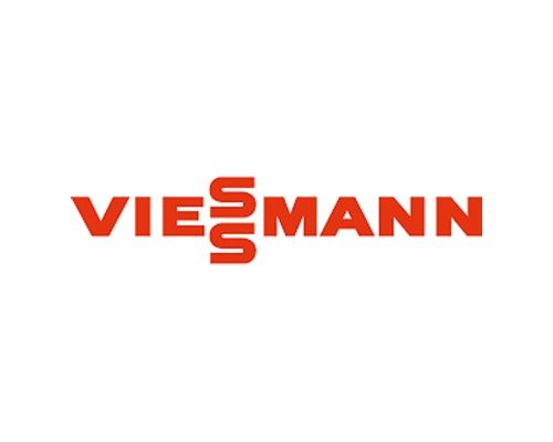 Un logotipo rojo y blanco para Viezmann sobre un fondo blanco.