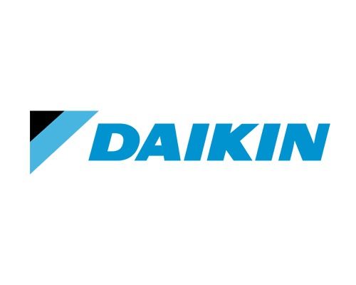 El logotipo de Daikin es azul y negro sobre un fondo blanco.