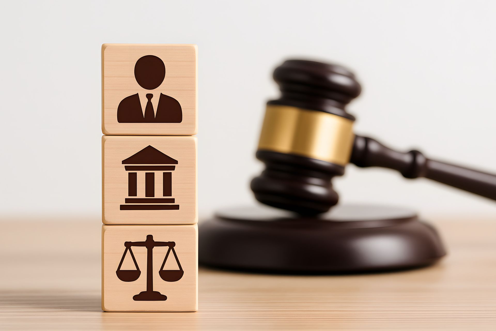 3 icônes et un marteau de la justice